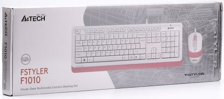 4 - Комплект (клавиатура, мышь) A4Tech F1010 White/Pink