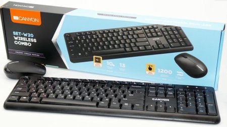 2 - Комплект беспроводной (клавиатура, мышь) Canyon CNS-HSETW02-RU USB Black