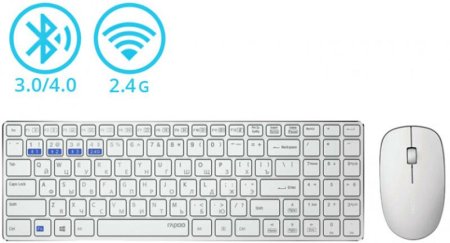 1 - Комплект (клавиатура, мышь) Rapoo 9300M Wireless White