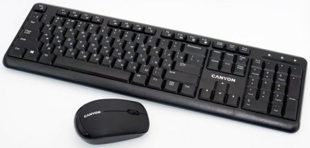 7 - Комплект беспроводной (клавиатура, мышь) Canyon CNS-HSETW02-RU USB Black