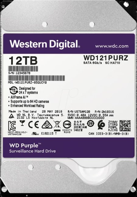 0 - Жесткий диск HDD SATA 12 TB WD Purple 7200rpm 256MB (WD121PURZ)