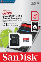 Карта памяти SanDisk 32Gb microSDHC Ultra UHS-I 100MB/s + SD adapter