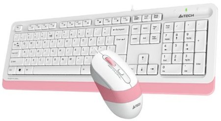 2 - Комплект (клавиатура, мышь) A4Tech F1010 White/Pink