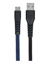 Кабель 2E USB 2.0 to Micro USB Flat fabric, black/blue, 1m (2E-CCMT-1MBL)