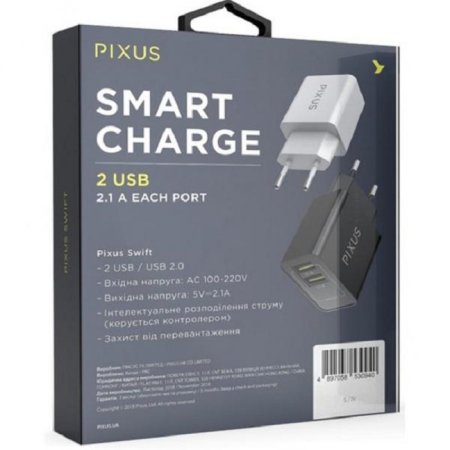 2 - Мережевий зарядний пристрій Pixus Swift White